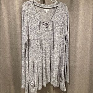 Maurices Heathered Gray Lace-Up Long Sleeve Top